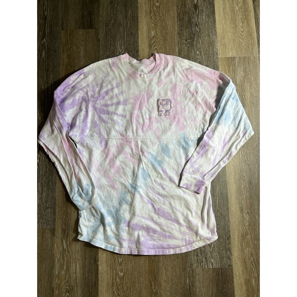 Walt Disney World pastel‎ tie-dye Spirit Jersey with puff-ink logo and "D" icon